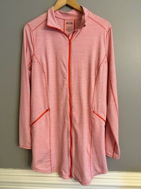 Duluth Trading Co Striped Full Zip Tunic Dress Orange White Large